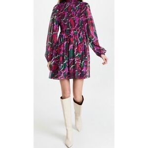 Misa Los Angeles Jessa Dress Small Smocked Floral Metallic Long Sleeve Mini Boho